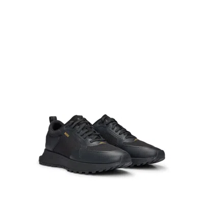 Shop Hugo Boss Mixed-material Trainers With Mesh Details And Branding In Black