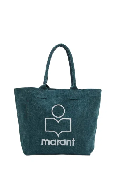 Shop Isabel Marant Small Yenky Logo Tote Bag In Dark Green In Blue