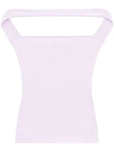 Courrèges Sleeveless Ribbed Knit Off-the-shoulder Top In Grey