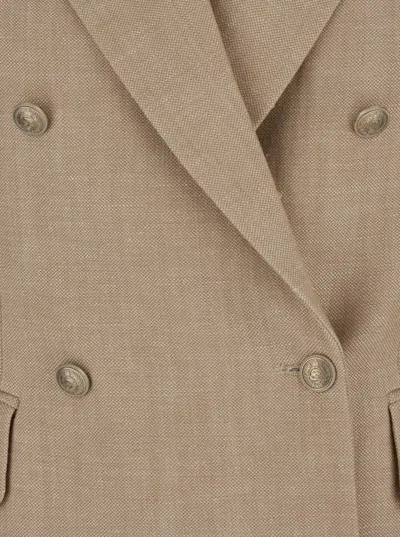 Shop Eleventy Beige Double-breasted Jacket With Jewel Buttons In Wool And Linen Woman