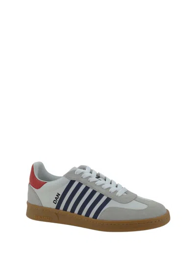 Dsquared2 Calfskin Striped Sneakers Detail Platform Sole In Bianco+blu+rosso