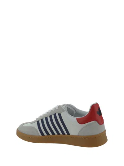 Dsquared2 Calfskin Striped Sneakers Detail Platform Sole In Bianco+blu+rosso