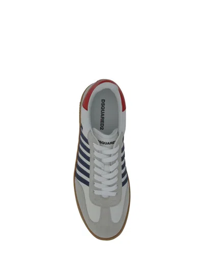 Dsquared2 Calfskin Striped Sneakers Detail Platform Sole In Bianco+blu+rosso