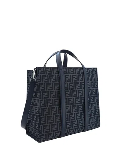 Shop Fendi Shoulder Bags In Denim Blu+blu Scr+p