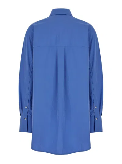 Shop Totême Oversized Blue Shirt With Pointed Collar In Fabric Woman