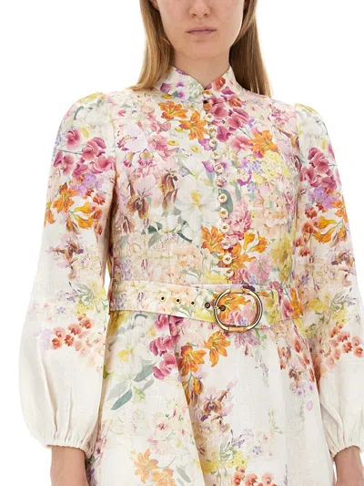 Shop Zimmermann Mini Dress With Floral Pattern In Pink