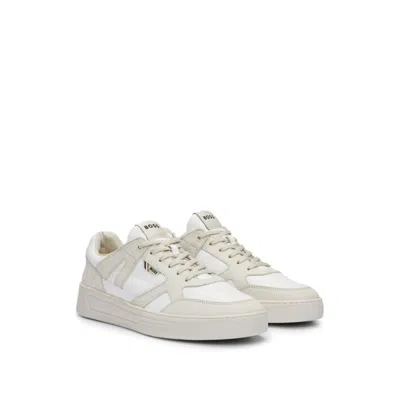 Shop Hugo Boss Mixed-material Trainers With Nubuck And Leather In Beige