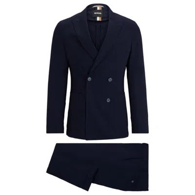 Shop Hugo Boss Double-breasted Slim-fit Suit In Virgin Wool In Blue