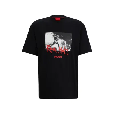 Shop Hugo Cotton-jersey T-shirt With Spray-paint Artwork In Black