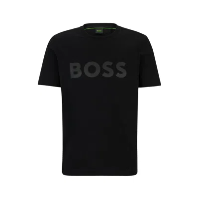 Shop Hugo Boss Cotton-jersey T-shirt With Decorative Reflective Hologram Logo In Black