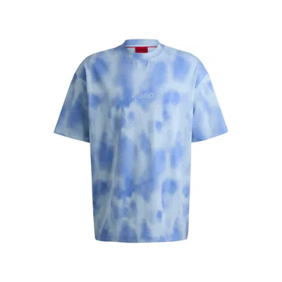 Shop Hugo Cotton-jersey T-shirt With Seasonal Print In Blue