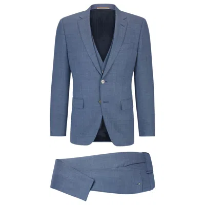 Shop Hugo Boss Slim-fit Suit In A Hopsack-weave Wool Blend In Blue