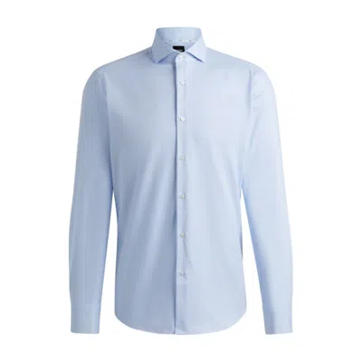 Shop Hugo Boss Regular-fit Shirt In Structured Easy-iron Stretch Cotton In Blue