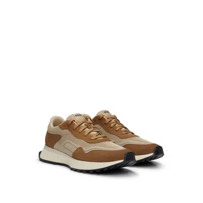 Shop Hugo Boss Mixed-material Trainers With Suede And Faux Leather In Brown
