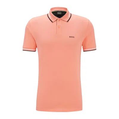 Shop Hugo Boss Stretch-cotton Slim-fit Polo Shirt With Branding In Red