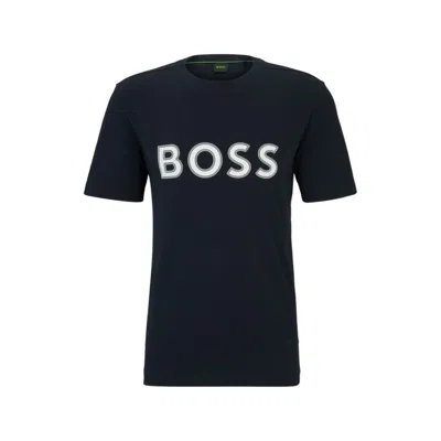 Shop Hugo Boss Cotton-jersey Regular-fit T-shirt With Logo Print In Blue
