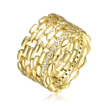Rachel Glauber 14k Gold Plated With Clear Round Cubic Zirconia Geometric Stacking Ring In Gold