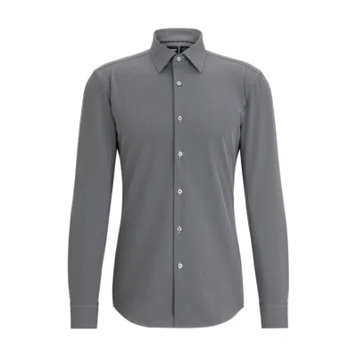 Shop Hugo Boss Slim-fit Shirt In Structured Performance-stretch Fabric In Black