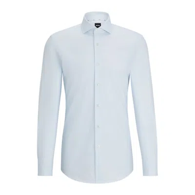 Shop Hugo Boss Slim-fit Shirt In Easy-iron Structured Stretch Cotton In Blue