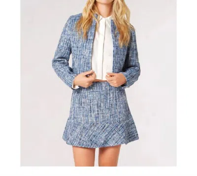Shop Apricot Textured Tweed Collarless Blazer In Blue
