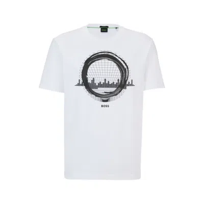 Shop Hugo Boss Stretch-cotton Regular-fit T-shirt With Seasonal Artwork In White