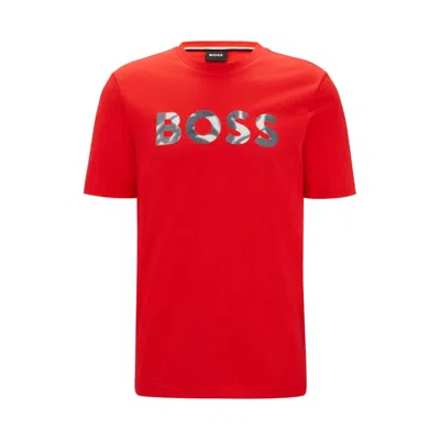 Shop Hugo Boss Cotton-jersey T-shirt With Digital-print Logo In Red