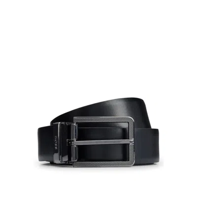 Shop Hugo Boss Reversible Italian-leather Belt With Milled Buckle In Black