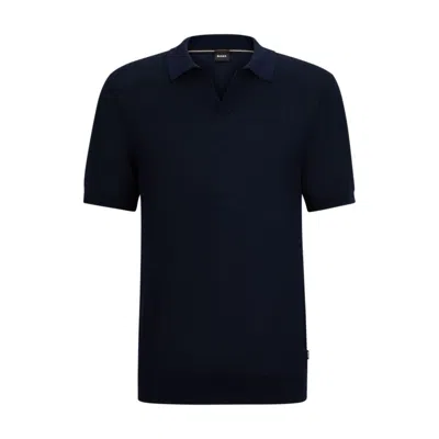 Shop Hugo Boss Polo Sweater With Open Collar In Blue