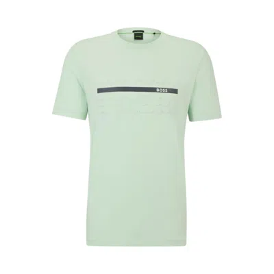 Shop Hugo Boss Stretch-cotton Regular-fit T-shirt With Embossed Artwork In Green