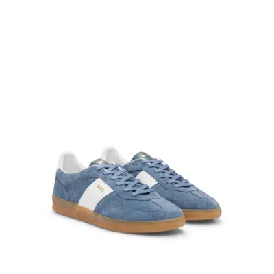 Shop Hugo Boss Suede-leather Lace-up Trainers With Branding In Blue