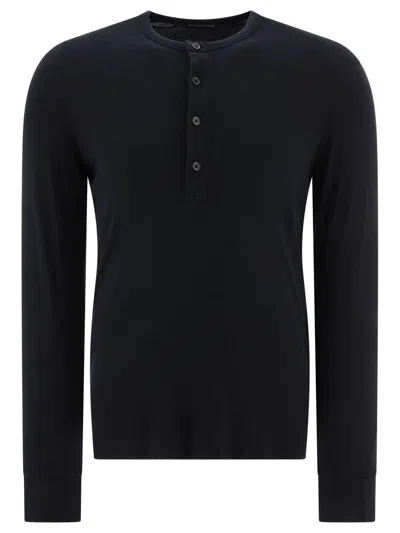 Shop Tom Ford Lyocell Buttoned T-shirt In Black
