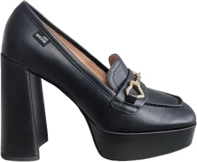 Shop Love Moschino Women's Leather High Heel Loafers, Black