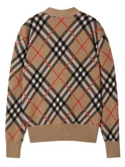Shop Burberry Women Check Wool Blend Cardigan In Sand Ip Check