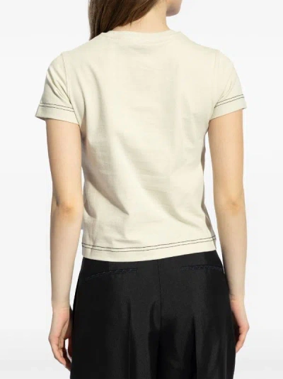 Shop Burberry Women Embroidered Cotton T-shirt In Plaster