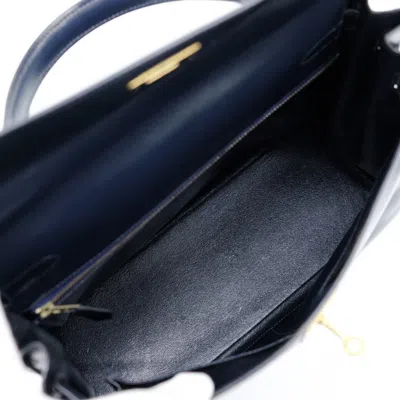 Shop Hermes Hermès Kelly 32 Navy Leather Tote Bag ()