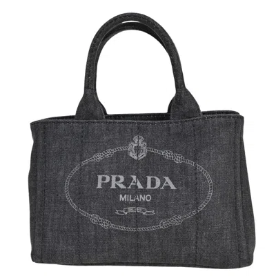 Shop Prada Canapa Grey Denim - Jeans Tote Bag ()
