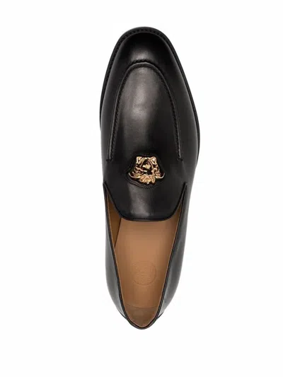 Versace Black Leather La Medusa Loafers In Black