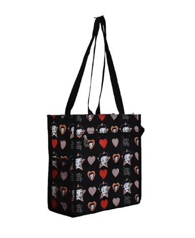 Shop Betty Boop Women's Polyester Shopping Bag In Black Hearts In Multi