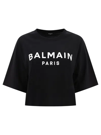 Shop Balmain "" Cropped T-shirt In Black