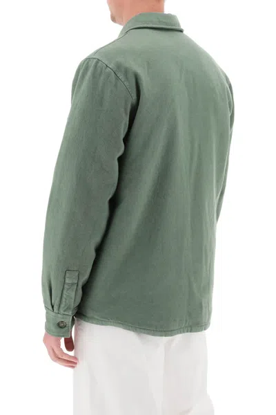 Shop Apc Green Padded Overshirt For Men | Classic Collar, French Button Placket, Chest & Side Pockets | Regul