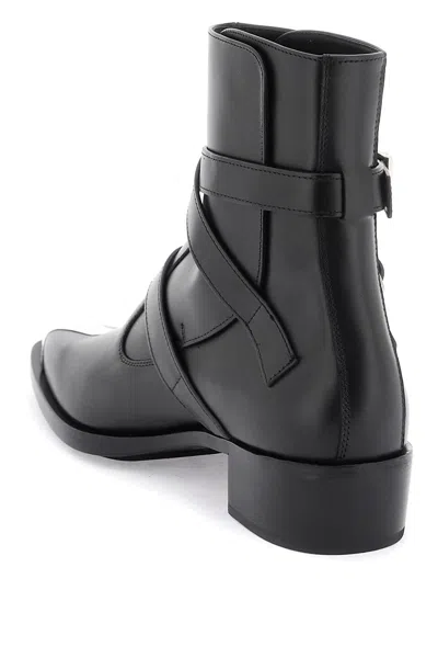 Shop Alexander Mcqueen Black Leather Punk Boots With Three Buckles For Men