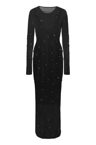 Shop Alexander Wang Black Stone Embellished Long Sleeve Dress For Women In Ss24 Season