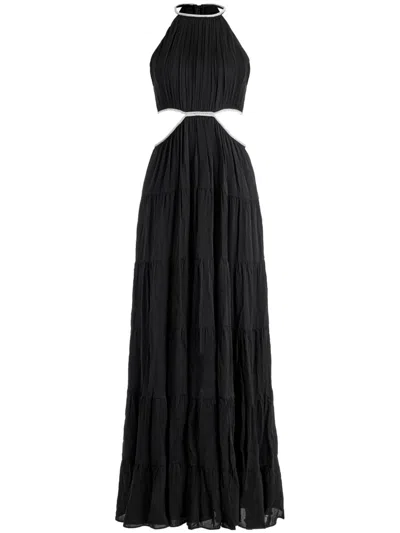 Shop Alice And Olivia Black Pleated Cut-out Crystal Dress For Women