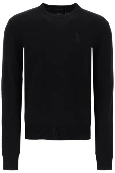 Shop Amiri Men's Cashmere Sweater With Tonal Stack Logo Embroidery In Black
