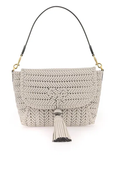 Shop Anya Hindmarch White Woven Leather Tassel Handbag For Women