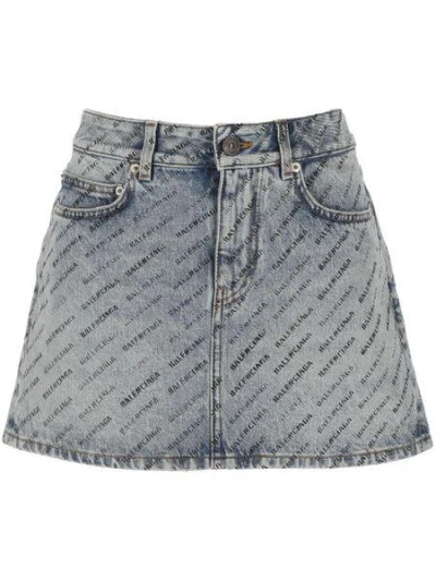 Shop Balenciaga Low Waist Mini Skirt In Blue