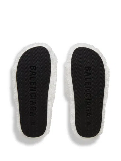 Shop Balenciaga Women's Political Campaign Faux-shearling Slide Sandals In Black