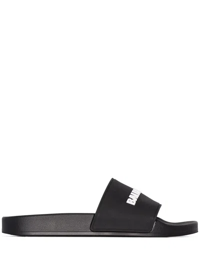 Shop Balenciaga Logo Rubber Slide Sandals For Women In Black
