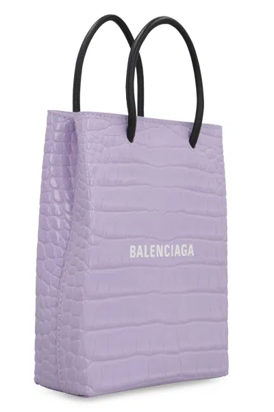 Shop Balenciaga Lilac Croco-print Leather Handbag For Women Fw22 In Purple