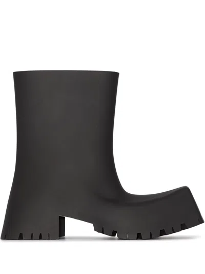 Shop Balenciaga Men's Black Trooper Block-heel Rubber Boots For Fall/winter 2024
